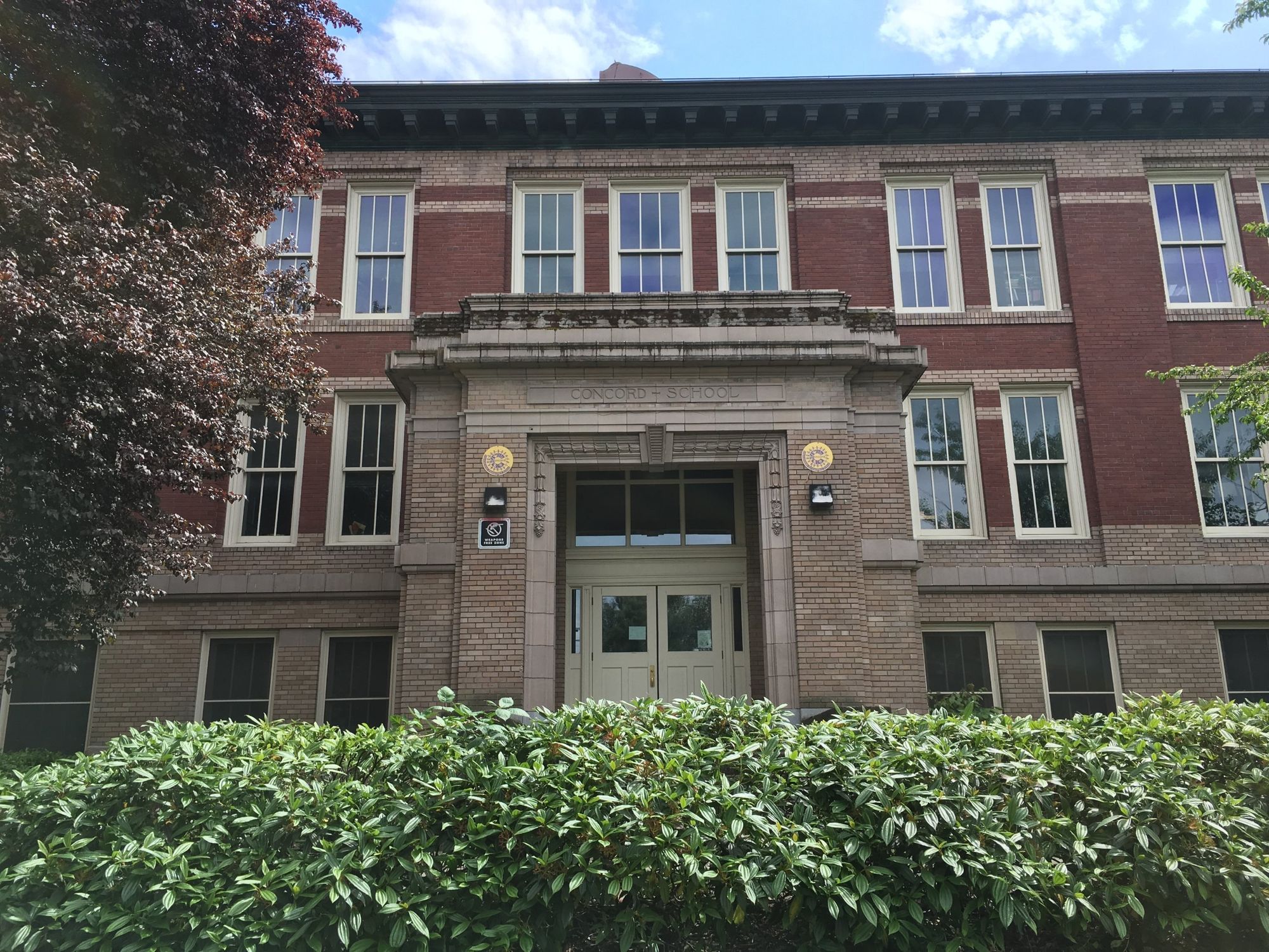 The landmarked main entrance of Concord School today.