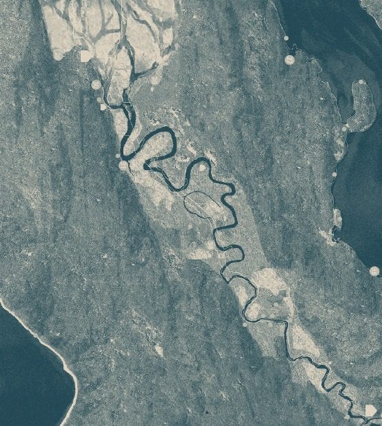 The Duwamish valley in the mid-1800s: the river winds in broad meanders.