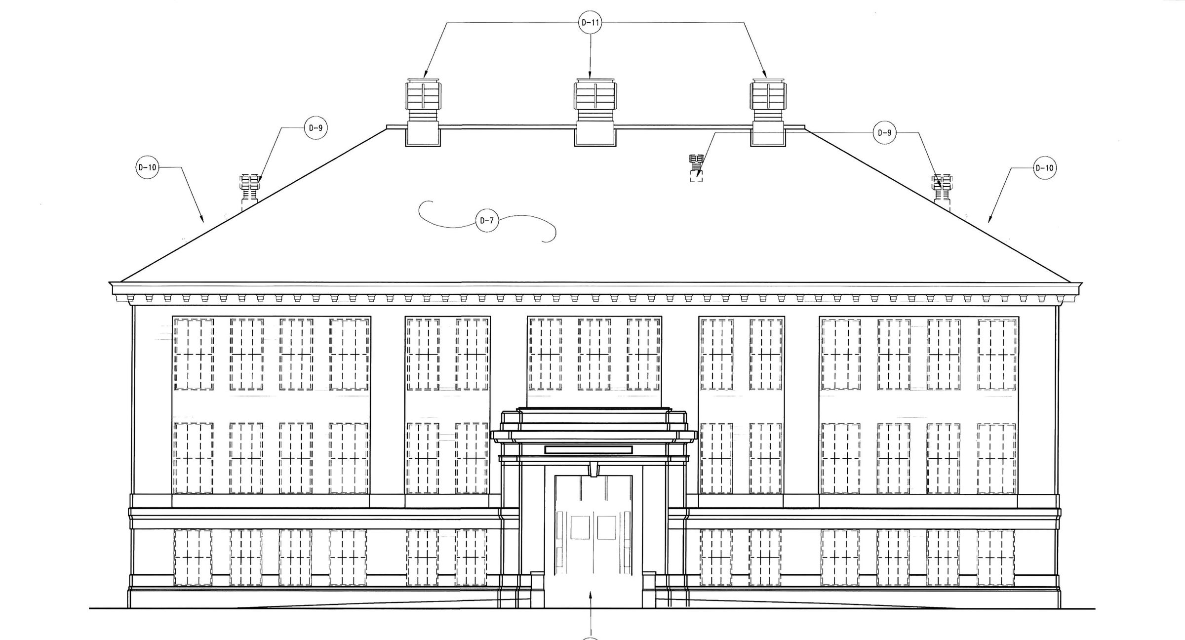 Demolition elevation drawing of the north side of the 1913 building.