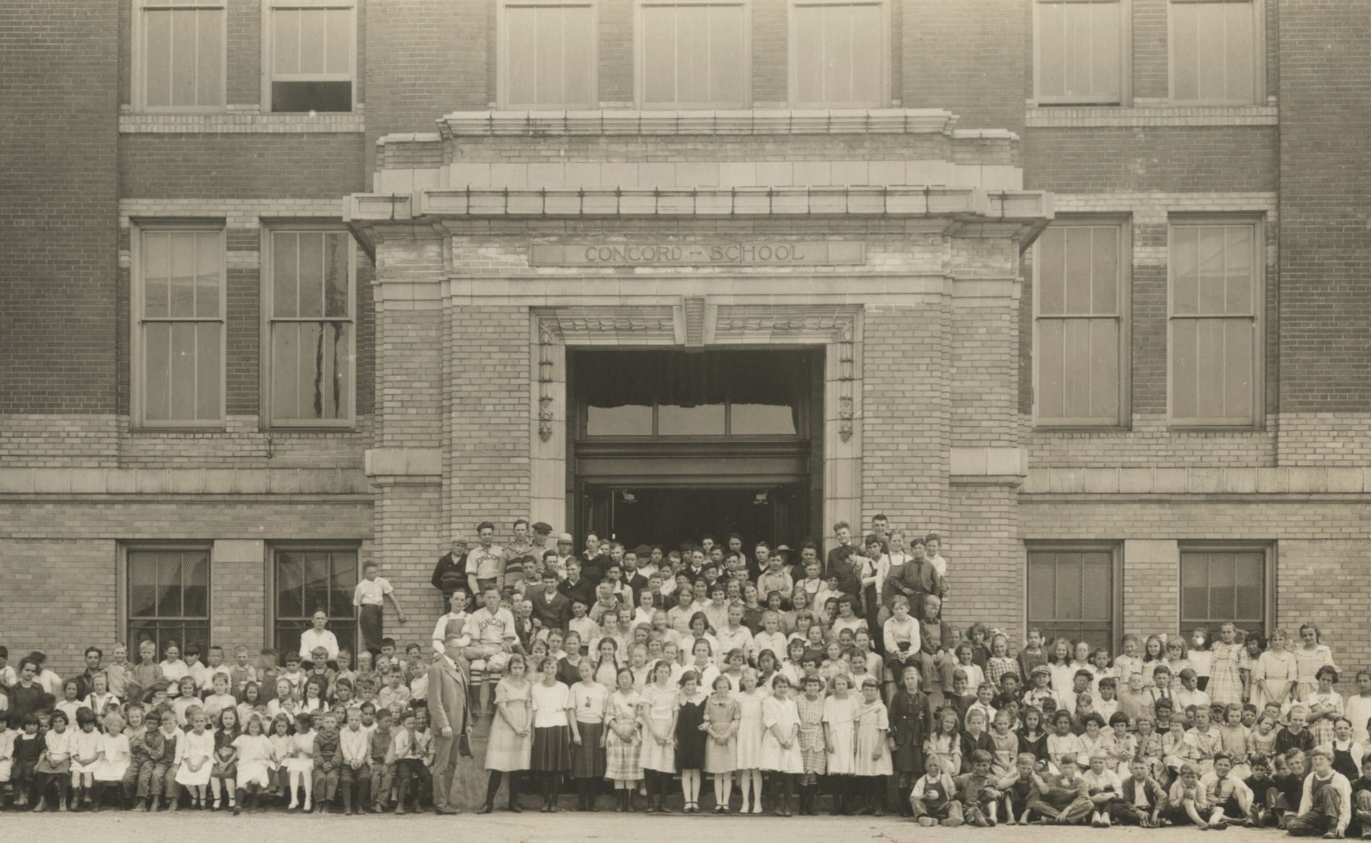 The whole school gathered on and around the main stair.